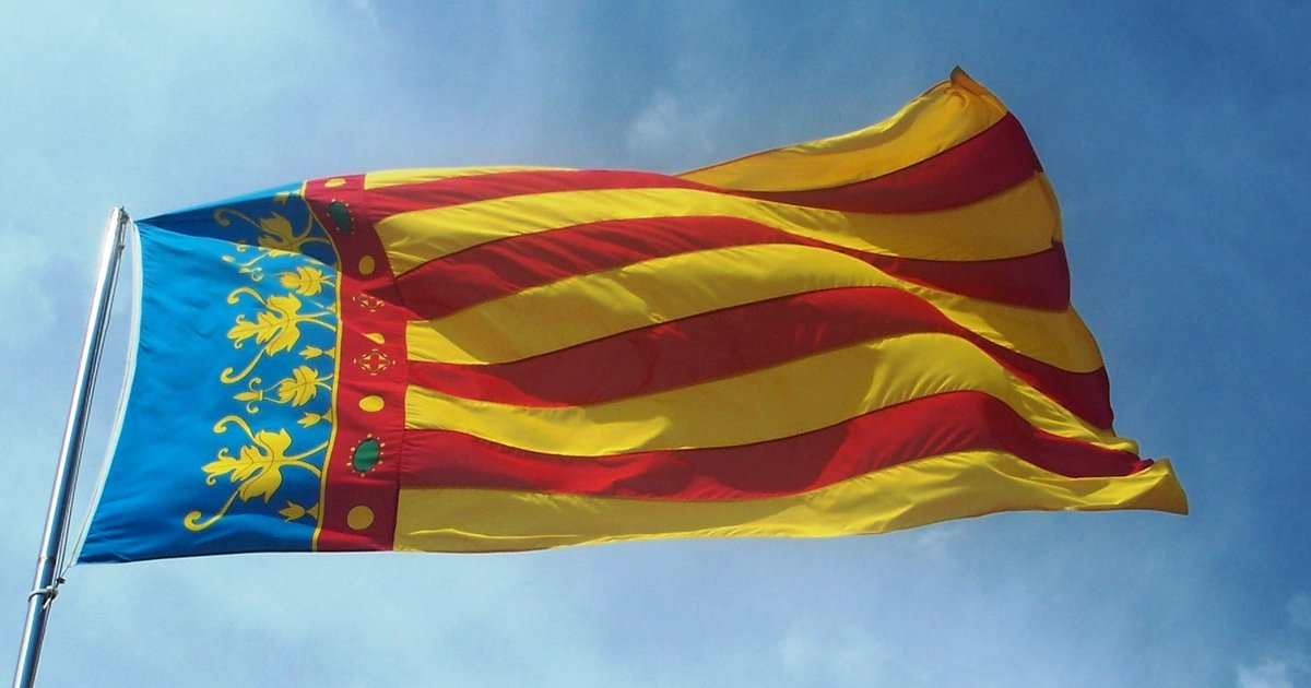 The Senyera, the historic flag of Valencia, flown for the 9 d'Octubre celebrations